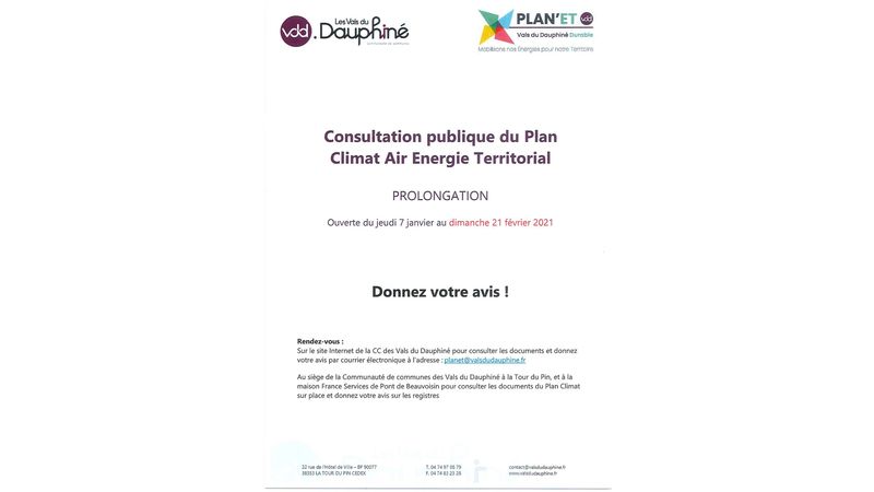 Consultation publique du Plan Climat Air Energie Territorial (Prolongation)