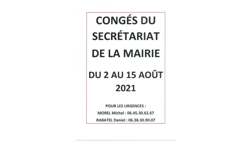 Congés du secrétariat de la Mairie