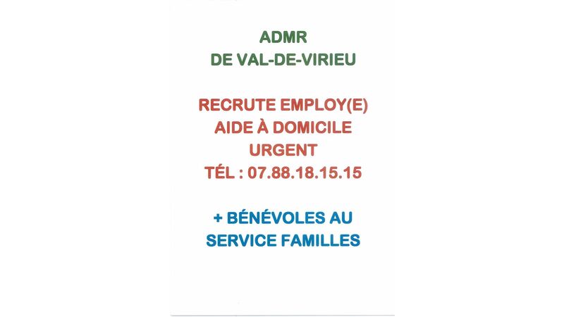 ADMR de Val-de-Virieu recrute employé(e) Aide à domicile