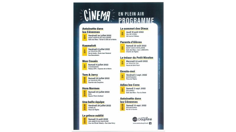 CINEMA en plein air : PROGRAMME