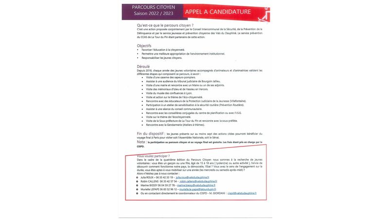 Appel à candidature : Parcours citoyen Saison 2022/2023