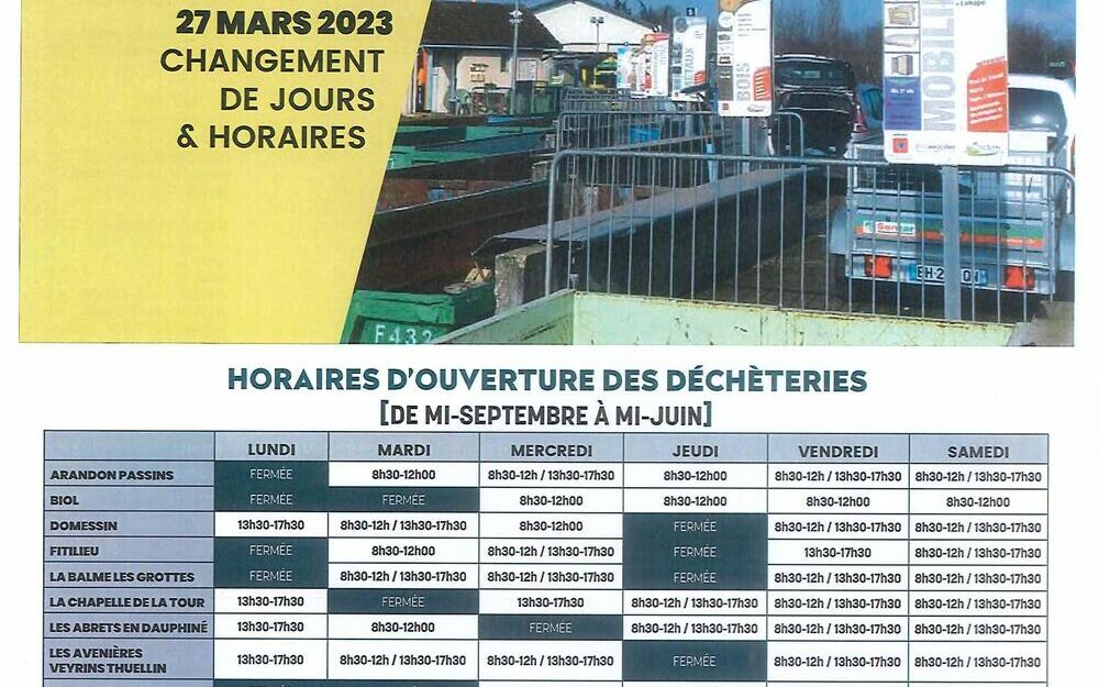 Horaires d'ouverture à la déchèterie de Val-de-Virieu