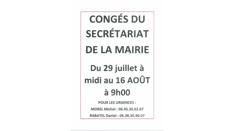 Congés du secrétariat de la mairie