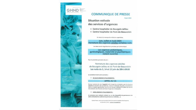 Fermeture des urgences adultes de Bourgoin-Jallieu et de Pont-de-Beauvoisin les nuits du 5, 14 et 15 juin de 20h à 8h30