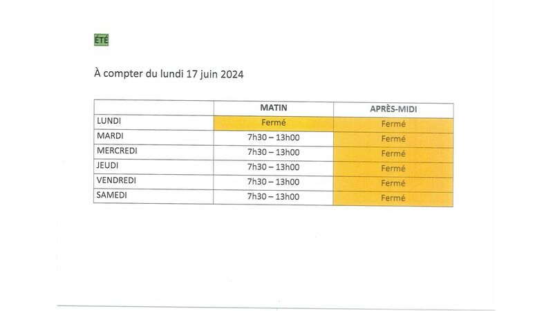 Horaires de la déchèterie à compter du lundi 17 juin 2024