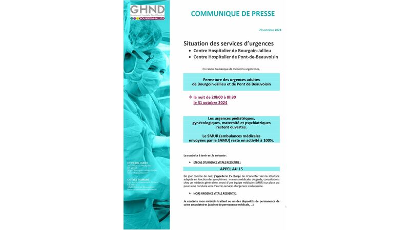 Fermeture des urgences adultes de Bourgoin-Jallieu et de Pont-de-Beauvoisin