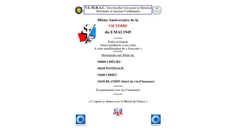 80ème Anniversaire de la VICTOIRE du 8 MAI 1945