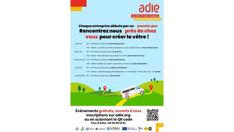 Chaque entreprise débute par un premier pas. Rencontrez-nous près de chez vous pour créer la vôtre !