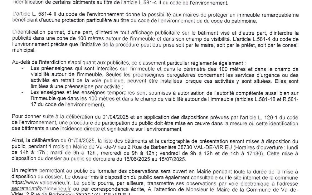 Identification de bâtiments au titre de l'article L. 581-4 II du Code de l'Environnement