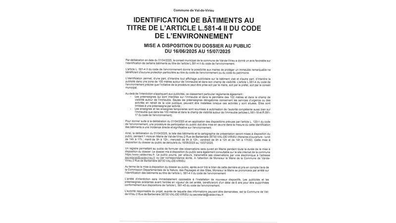 Identification de bâtiments au titre de l'article L. 581-4 II du Code de l'Environnement