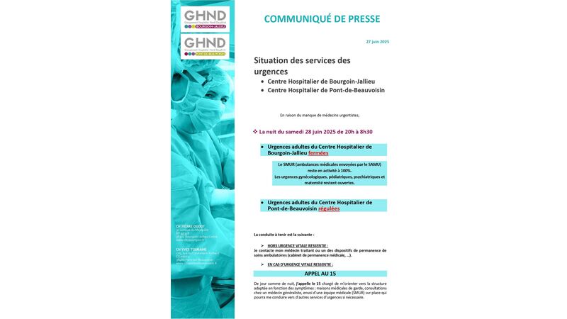 Situation du service des urgences : Centres hospitaliers de Bourgoin-Jallieu et de Pont-de-Beauvoisin
