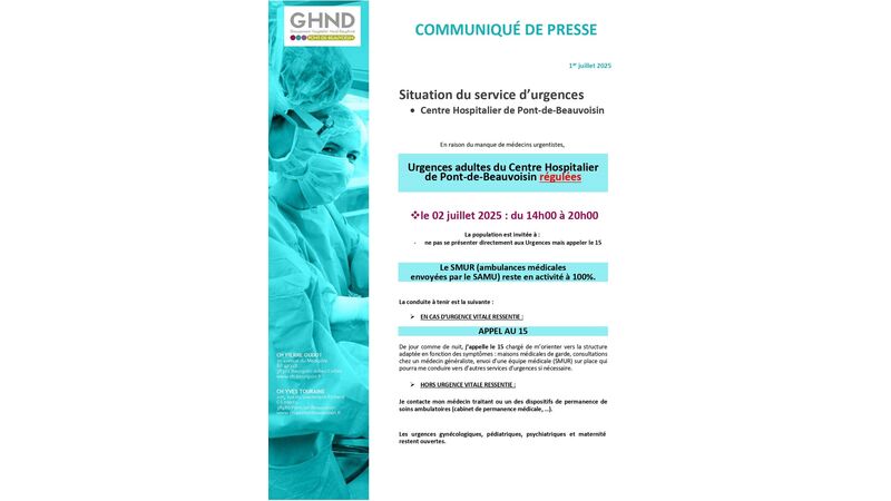 Situation du service d'urgences : Centre hospitalier de Pont-de-Beauvoisin