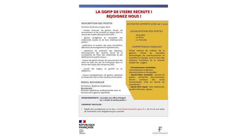 LA DDFIP DE L'ISERE RECRUTE !