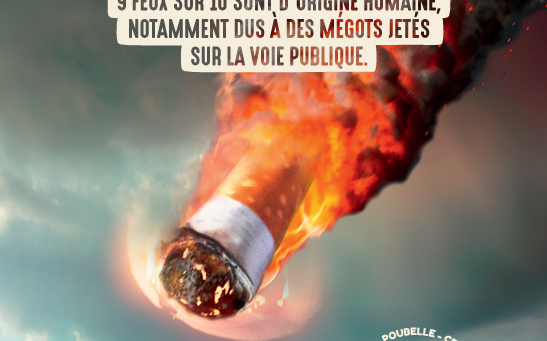 L'impact d'un mégot peut-être catastrophique : 9 feux sur 10 sont d'origine humaine notamment dus à des mégots jetés sur la voie publique.