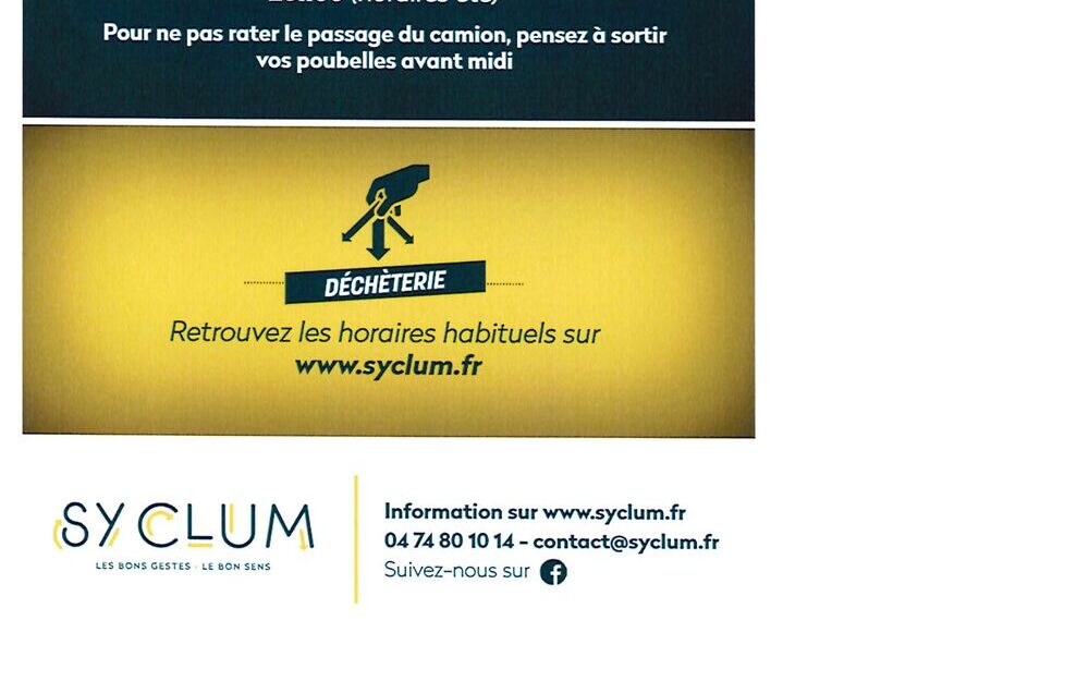 à partir du lundi 15 septembre 2025, fin des horaires d'été et retour à la normale pour les services de Syclum