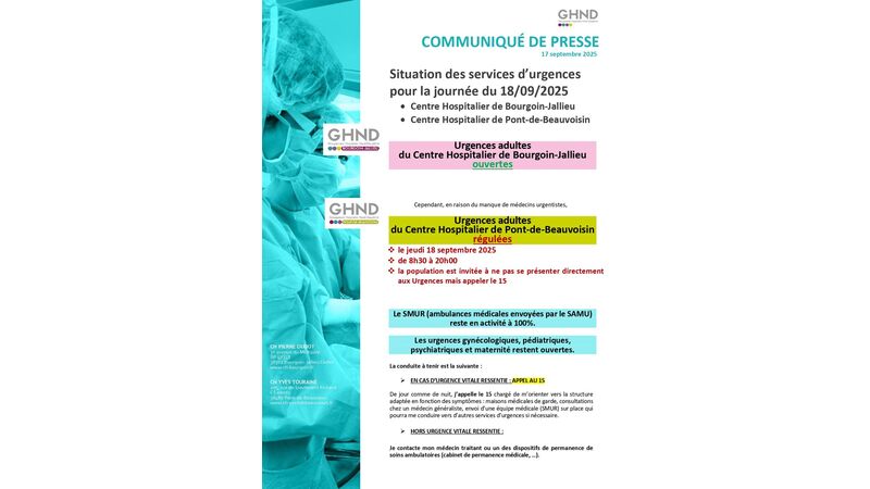 Situation des services d'urgences : Centre hospitalier de Bourgoin-Jallieu et de Pont-de-Beauvoisin