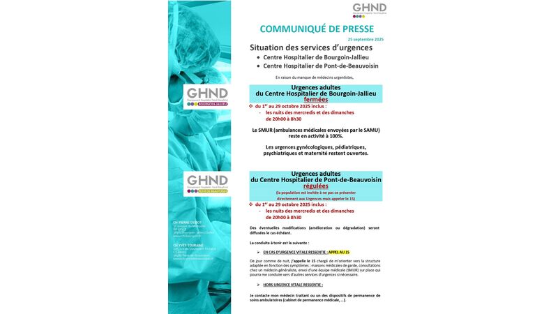 Situation des services d'urgences : Centre hospitalier de Bourgoin-Jallieu et de Pont-de-Beauvoisin
