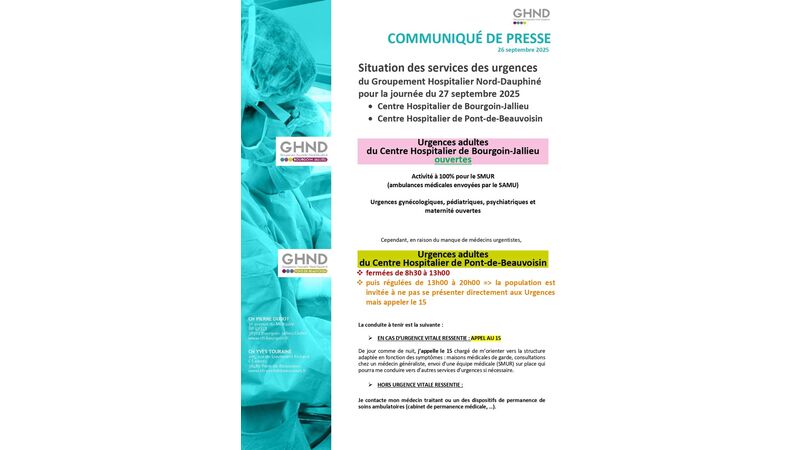 Situation des services des urgences du Groupement Hospitalier Nord-Dauphiné