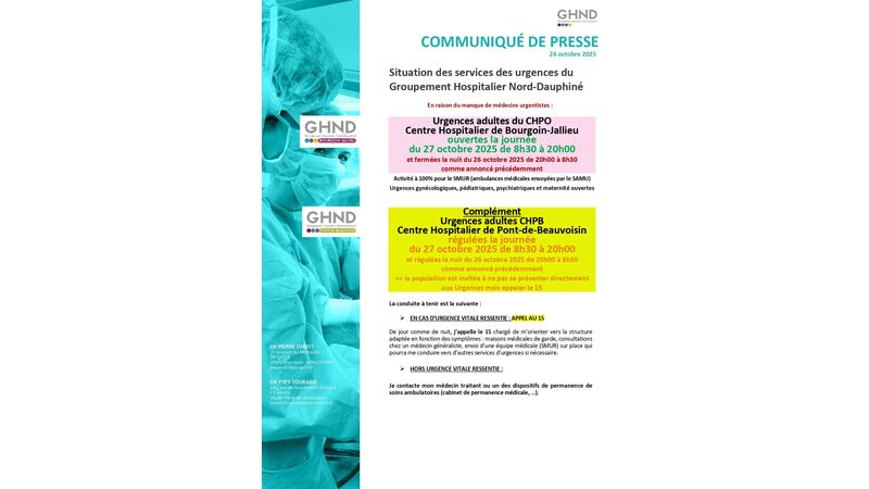 Situation des services des urgences du Groupement Hospitalier Nord-Dauphiné Situation des services des urgences du Groupement Hospitalier Nord-Dauphiné