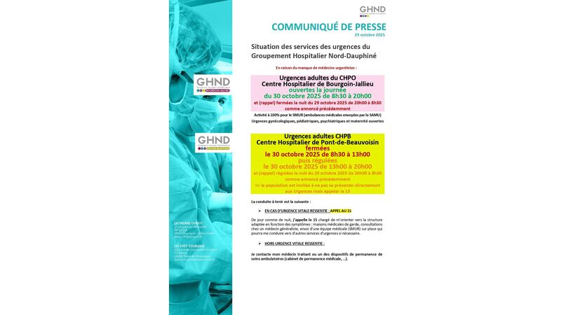 Situation des services des urgences du Groupement Hospitalier Nord-Dauphiné Situation des services des urgences du Groupement Hospitalier Nord-Dauphiné