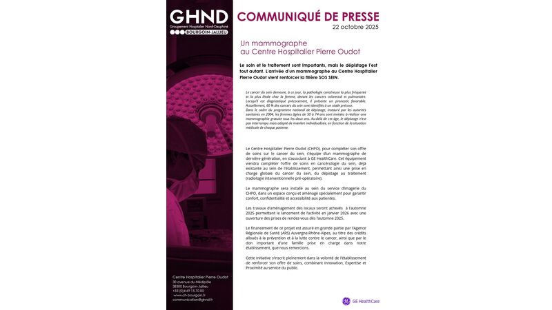 Un mammographe au Centre Hospitalier Pierre Oudot à Bourgoin-Jallieu Un mammographe au Centre Hospitalier Pierre Oudot à Bourgoin-Jallieu