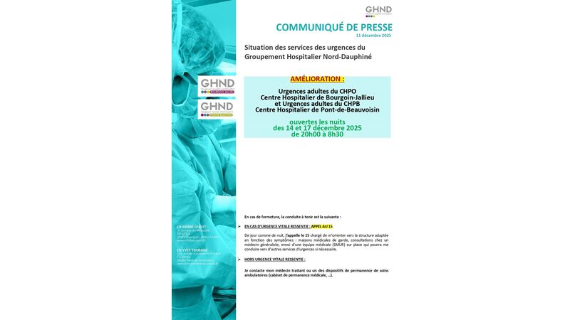 Situation des services des urgences du Groupement Hospitalier Nord-Dauphiné Situation des services des urgences du Groupement Hospitalier Nord-Dauphiné