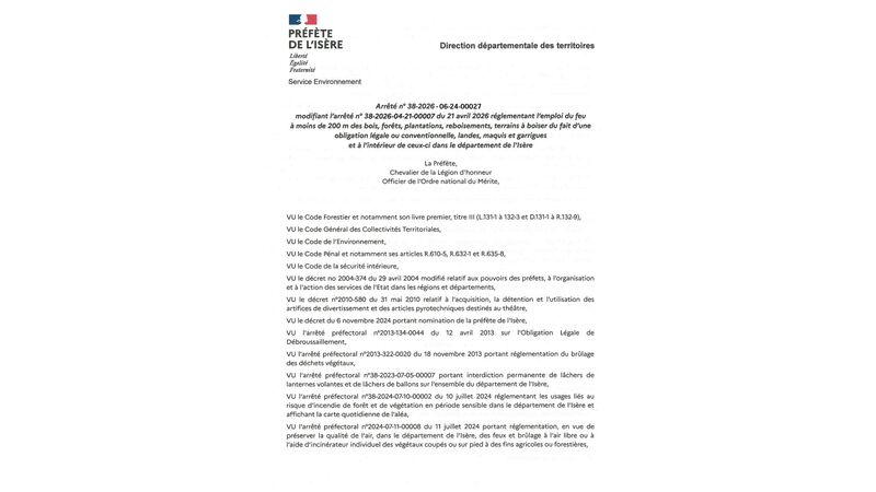 Arrêté modificatif réglementant l'emploi du feu